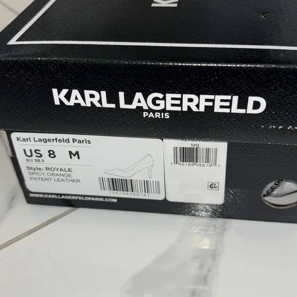 Karl Lagerfeld Royale Spicy Orange Pumps Sz 8 3.5” NWT