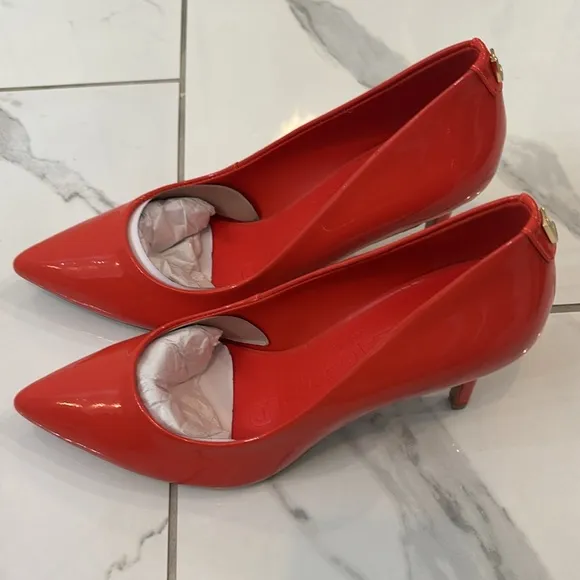 Karl Lagerfeld Royale Spicy Orange Pumps Sz 8 3.5” NWT