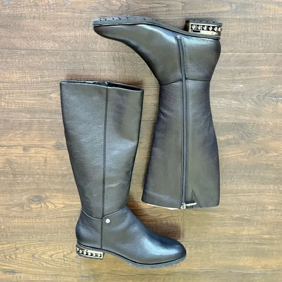 Karl Lagerfeld Seine Black Pebbled Leather Boots Size 8 Women