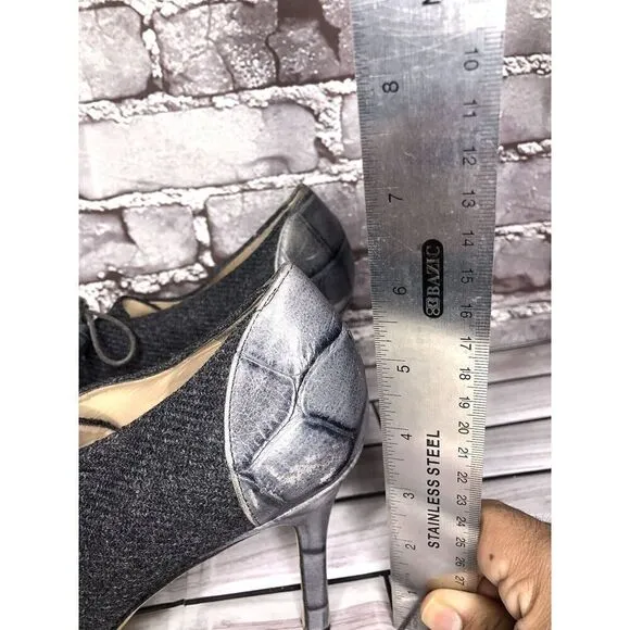 Kate Spade Gray Crocodile Leather Wool Tassel Lace-Up Oxford Heels Women Sz 9.5B