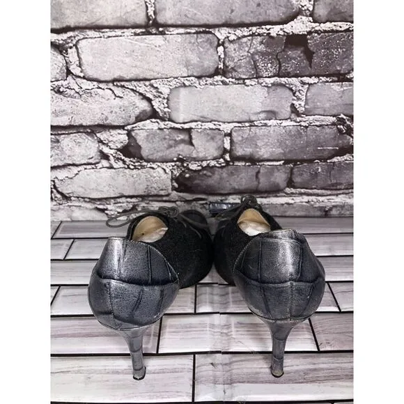 Kate Spade Gray Crocodile Leather Wool Tassel Lace-Up Oxford Heels Women Sz 9.5B