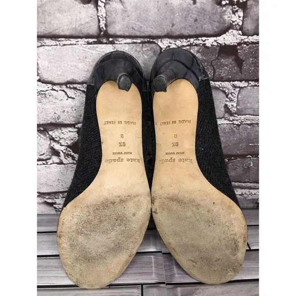 Kate Spade Gray Crocodile Leather Wool Tassel Lace-Up Oxford Heels Women Sz 9.5B