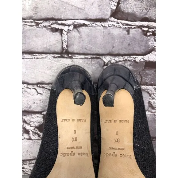 Kate Spade Gray Crocodile Leather Wool Tassel Lace-Up Oxford Heels Women Sz 9.5B