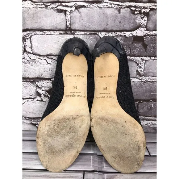 Kate Spade Gray Crocodile Leather Wool Tassel Lace-Up Oxford Heels Women Sz 9.5B