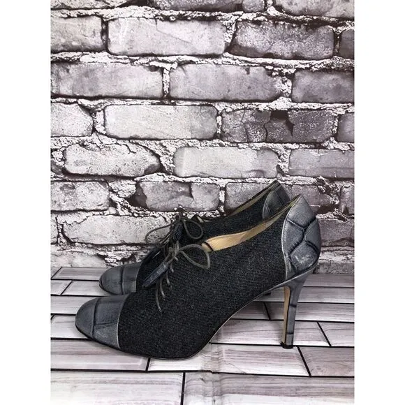 Kate Spade Gray Crocodile Leather Wool Tassel Lace-Up Oxford Heels Women Sz 9.5B