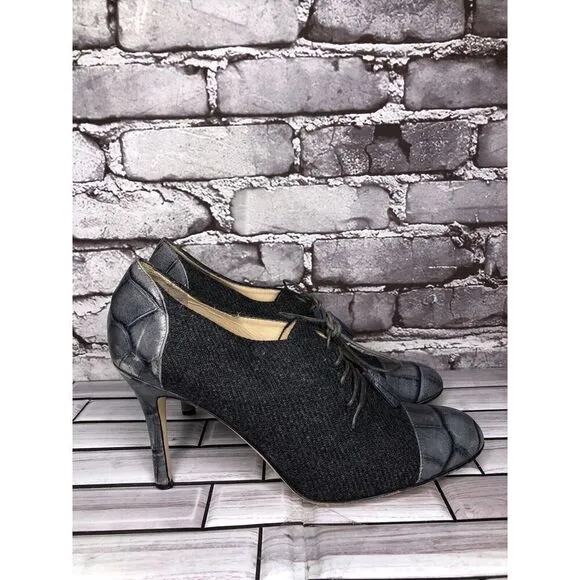 Kate Spade Gray Crocodile Leather Wool Tassel Lace-Up Oxford Heels Women Sz 9.5B