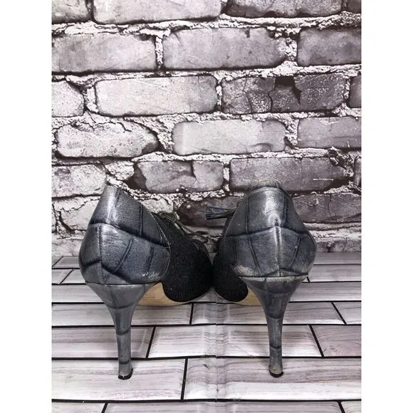 Kate Spade Gray Crocodile Leather Wool Tassel Lace-Up Oxford Heels Women Sz 9.5B