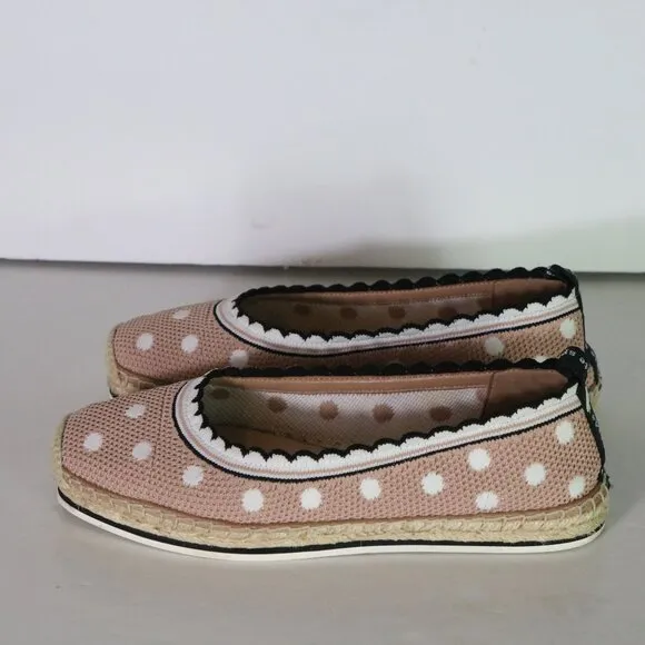 Kate Spade Knottingham Knit Epsadrille Shoes 7.5 Polka Dot Preppy Flats Pink