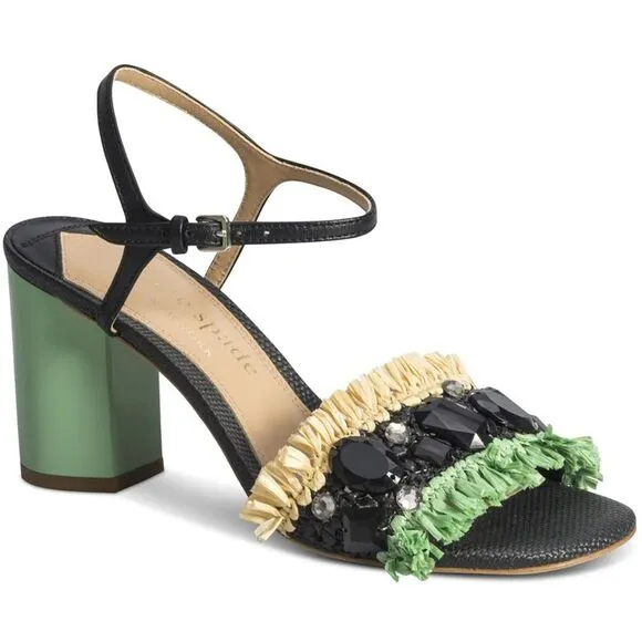 Kate Spade New York Womens Bora Bora Black Block Heel Woven Heels Shoes New