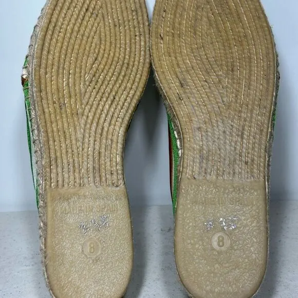 KATE SPADE NEW YORK LIDO sparkle striped lace up espadrilles flats shoes 8 M