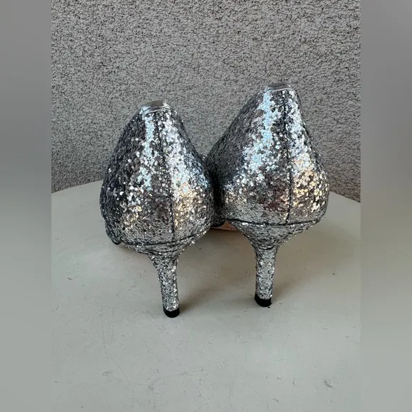 Kate Spade NY KRYSTA pumps shoes 3” heel silver glitter bows Sz 6M