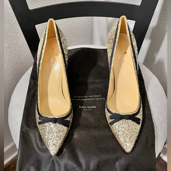 KATE SPADE NY NIB AUTHENTIC LIGHT GOLD SPARKLING GLITTER POINTED TOES PUMPS
