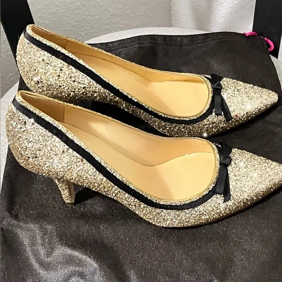 KATE SPADE NY NIB AUTHENTIC LIGHT GOLD SPARKLING GLITTER POINTED TOES PUMPS