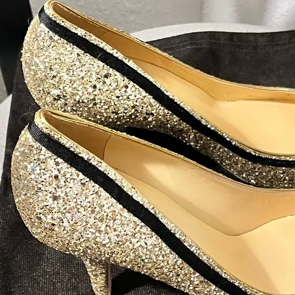 KATE SPADE NY NIB AUTHENTIC LIGHT GOLD SPARKLING GLITTER POINTED TOES PUMPS