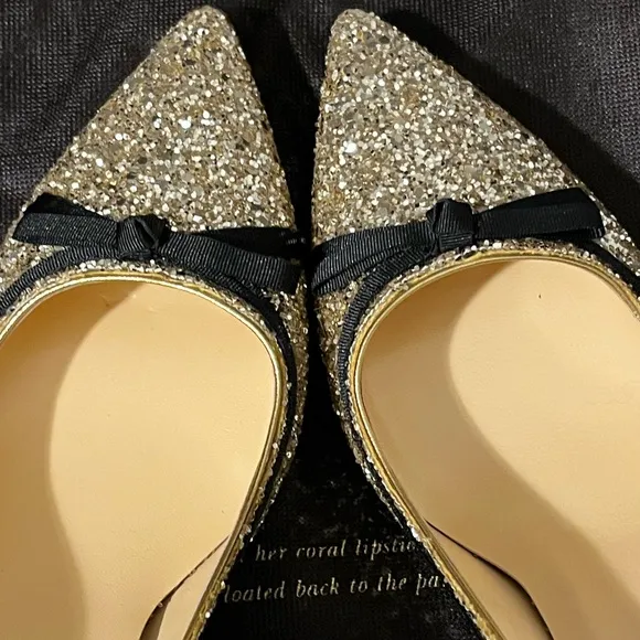 KATE SPADE NY NIB AUTHENTIC LIGHT GOLD SPARKLING GLITTER POINTED TOES PUMPS