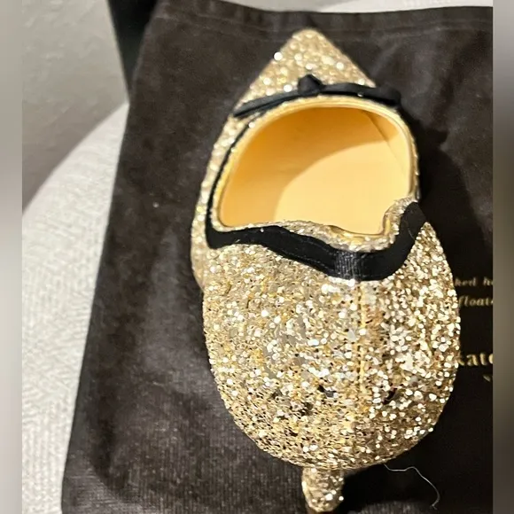 KATE SPADE NY NIB AUTHENTIC LIGHT GOLD SPARKLING GLITTER POINTED TOES PUMPS
