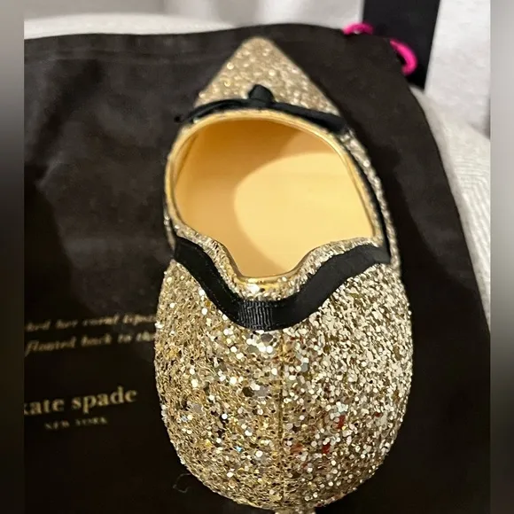 KATE SPADE NY NIB AUTHENTIC LIGHT GOLD SPARKLING GLITTER POINTED TOES PUMPS