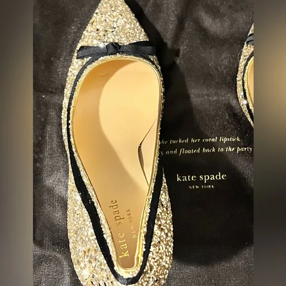 KATE SPADE NY NIB AUTHENTIC LIGHT GOLD SPARKLING GLITTER POINTED TOES PUMPS