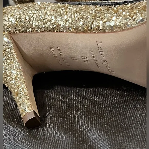 KATE SPADE NY NIB AUTHENTIC LIGHT GOLD SPARKLING GLITTER POINTED TOES PUMPS