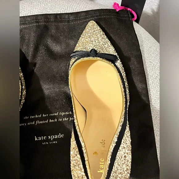 KATE SPADE NY NIB AUTHENTIC LIGHT GOLD SPARKLING GLITTER POINTED TOES PUMPS
