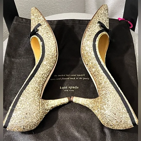 KATE SPADE NY NIB AUTHENTIC LIGHT GOLD SPARKLING GLITTER POINTED TOES PUMPS