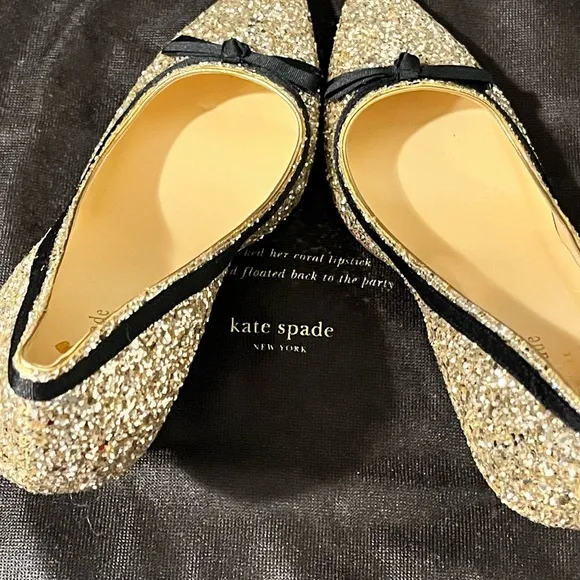 KATE SPADE NY NIB AUTHENTIC LIGHT GOLD SPARKLING GLITTER POINTED TOES PUMPS