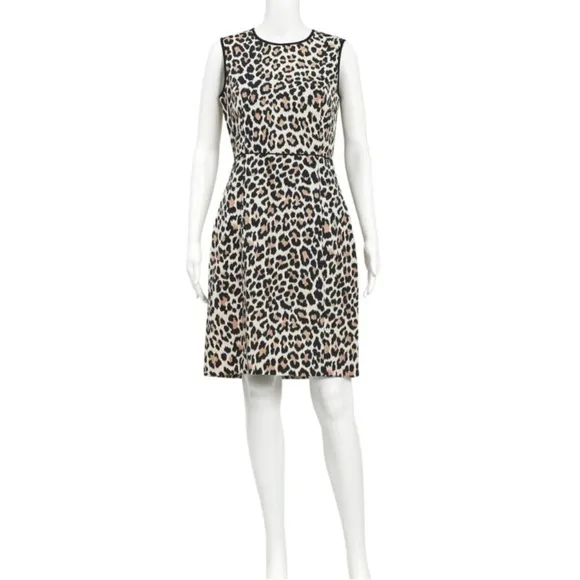 Kate Spade silk and cotton Tan/Brown LeopardPrint Sheath Dress w/ pockets Sz 8