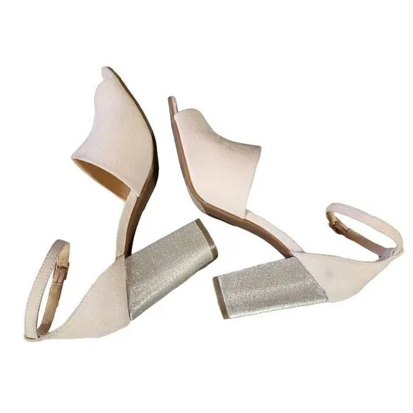 Katy Perry Collection The Kala Women's Nude Microsuede Metallic Sandals Size 10