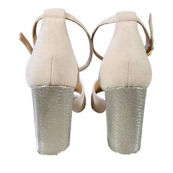 Katy Perry Collection The Kala Women's Nude Microsuede Metallic Sandals Size 10