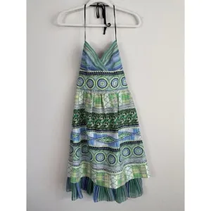 Kay Unger Women’s 100% Silk Mixed Print Halter Dress Size 2 Multiprint Party