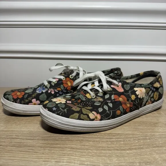 Keds x Rifle Paper Co. Lace Up Sneakers Shoes Garden Party Linen Size 7