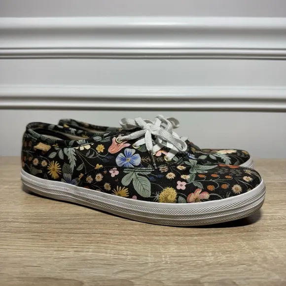 Keds x Rifle Paper Co. Lace Up Sneakers Shoes Garden Party Linen Size 7