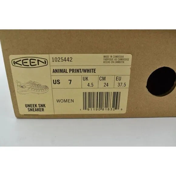 Keen Womens Size 7 UNEEK SNK Sneaker Animal Print Black White Shoes