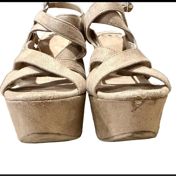 Kelsi Dagger Brooklyn Suede High Platform Strappy Sandals, Size 7.5