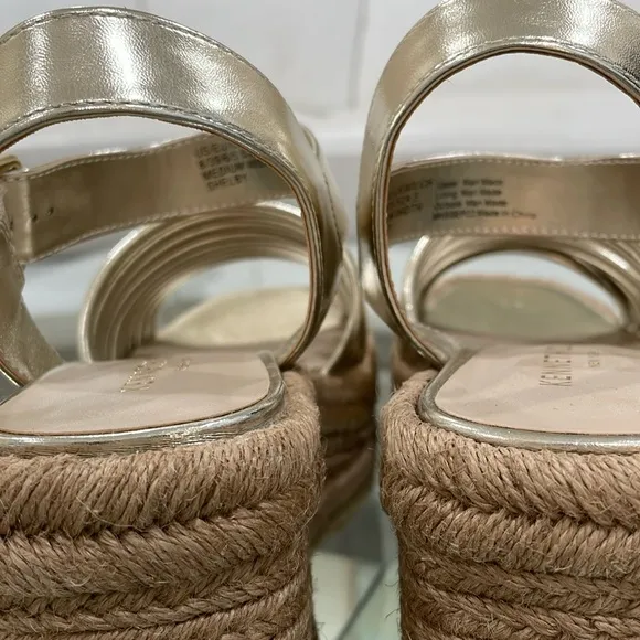 Kenneth Cole gold bracelet strap ankle strap rope platform wedge gold buckle 8