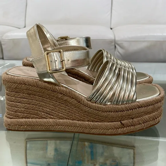Kenneth Cole gold bracelet strap ankle strap rope platform wedge gold buckle 8