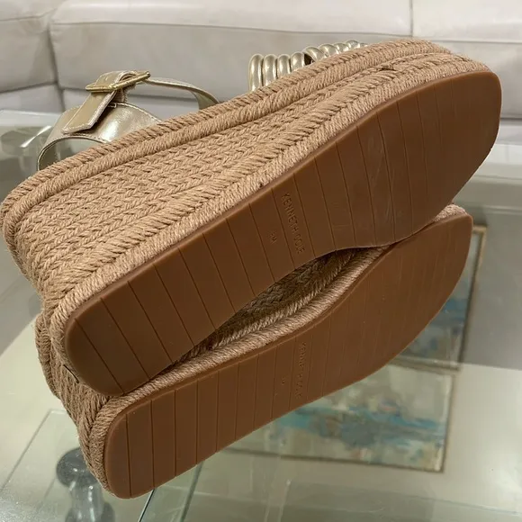 Kenneth Cole gold bracelet strap ankle strap rope platform wedge gold buckle 8