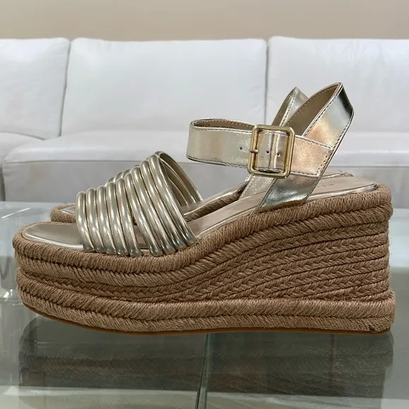 Kenneth Cole gold bracelet strap ankle strap rope platform wedge gold buckle 8