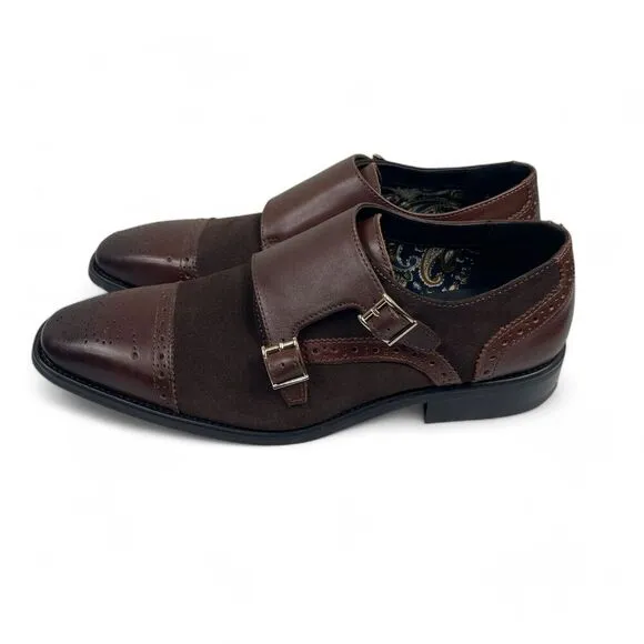 LA Milano Brown Leather Monk Strap Shoes Oxford Men 11 Leather Suede Defect