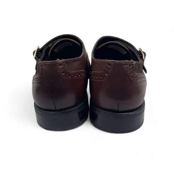 LA Milano Brown Leather Monk Strap Shoes Oxford Men 11 Leather Suede Defect