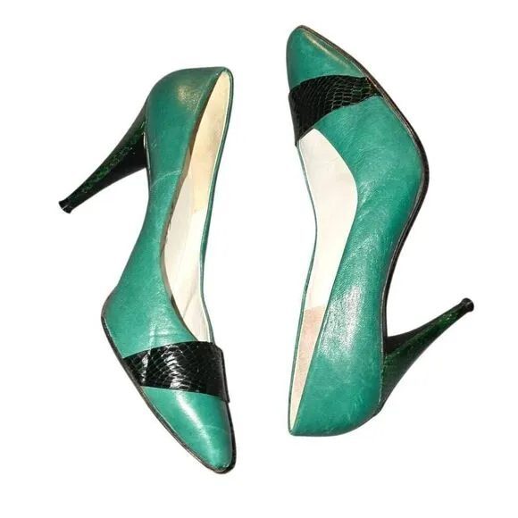 Ladies Vintage Retro 80s Bianca Real Snakeskin &amp; Leather Pumps Heels Shoes