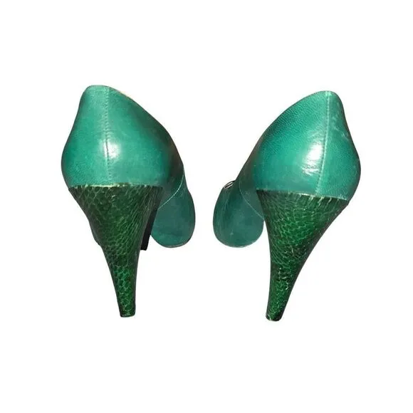 Ladies Vintage Retro 80s Bianca Real Snakeskin &amp; Leather Pumps Heels Shoes