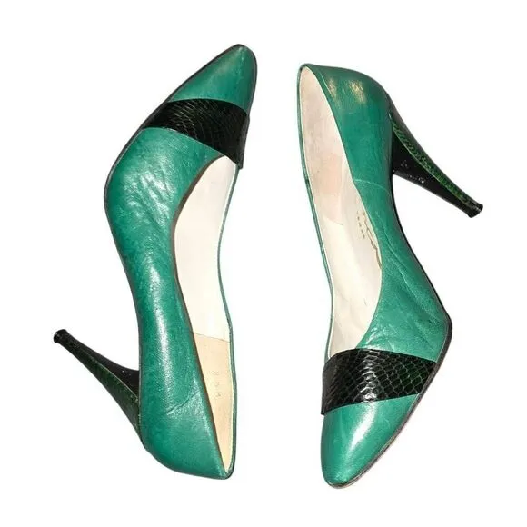 Ladies Vintage Retro 80s Bianca Real Snakeskin &amp; Leather Pumps Heels Shoes