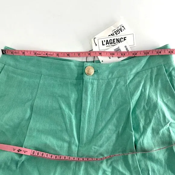 L'Agence Women's Seafoam Saige Linen-Cotton Short Size 8