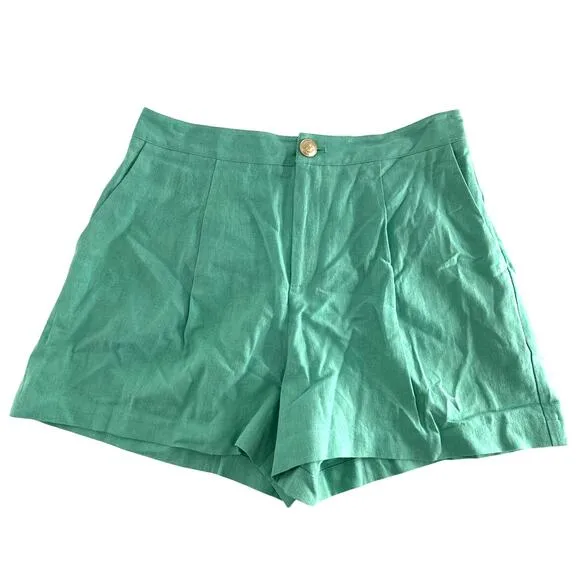 L'Agence Women's Seafoam Saige Linen-Cotton Short Size 8
