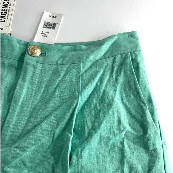 L'Agence Women's Seafoam Saige Linen-Cotton Short Size 8