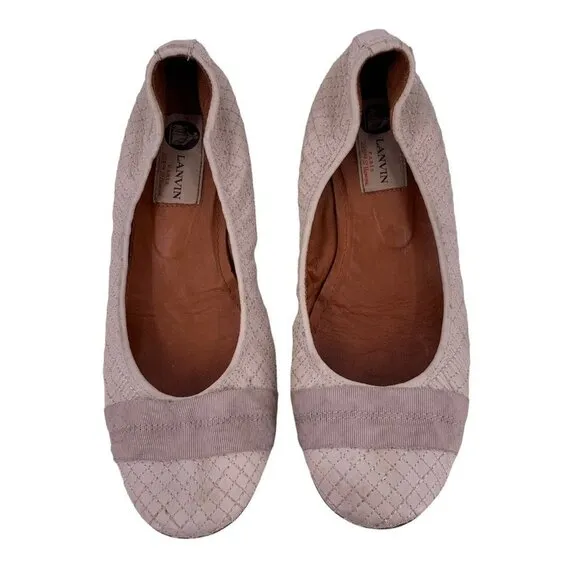 LANVIN Cream Quilted Leather Ballet Flats Size 8 Shoes