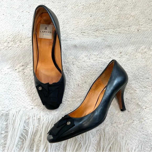 Lanvin En Bleu Shoes Black Leather Classic High Heels Pumps 6