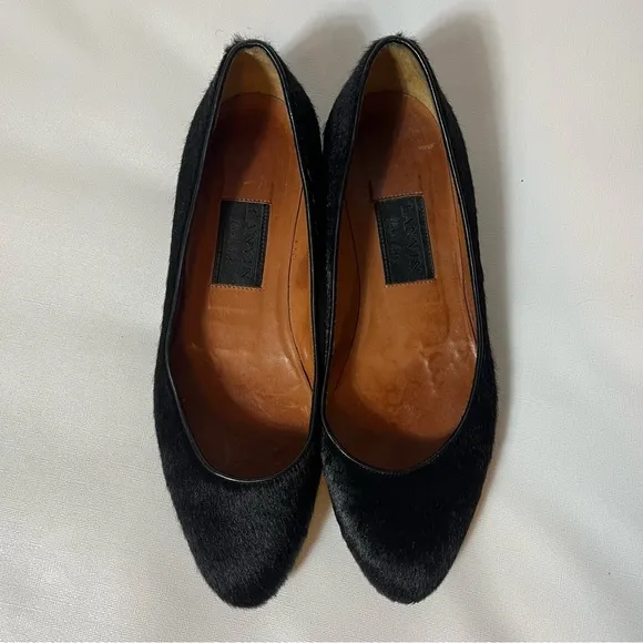 LANVIN Womens Black Calf Hair Flats Almond Toe Pull On Made In Italy Shoes Sz 36