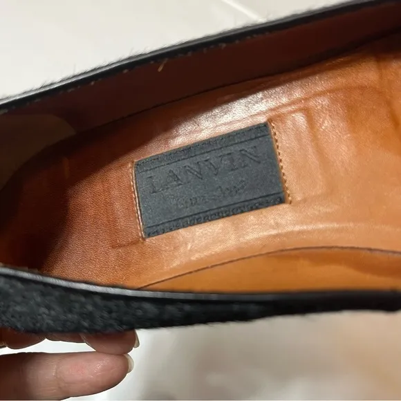 LANVIN Womens Black Calf Hair Flats Almond Toe Pull On Made In Italy Shoes Sz 36